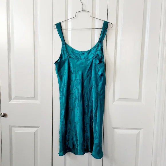 2pc Turqouise Nightgown Robe Boudoir Set Large Inner Most Floral Weave 80s Glam - Picture 5 of 6